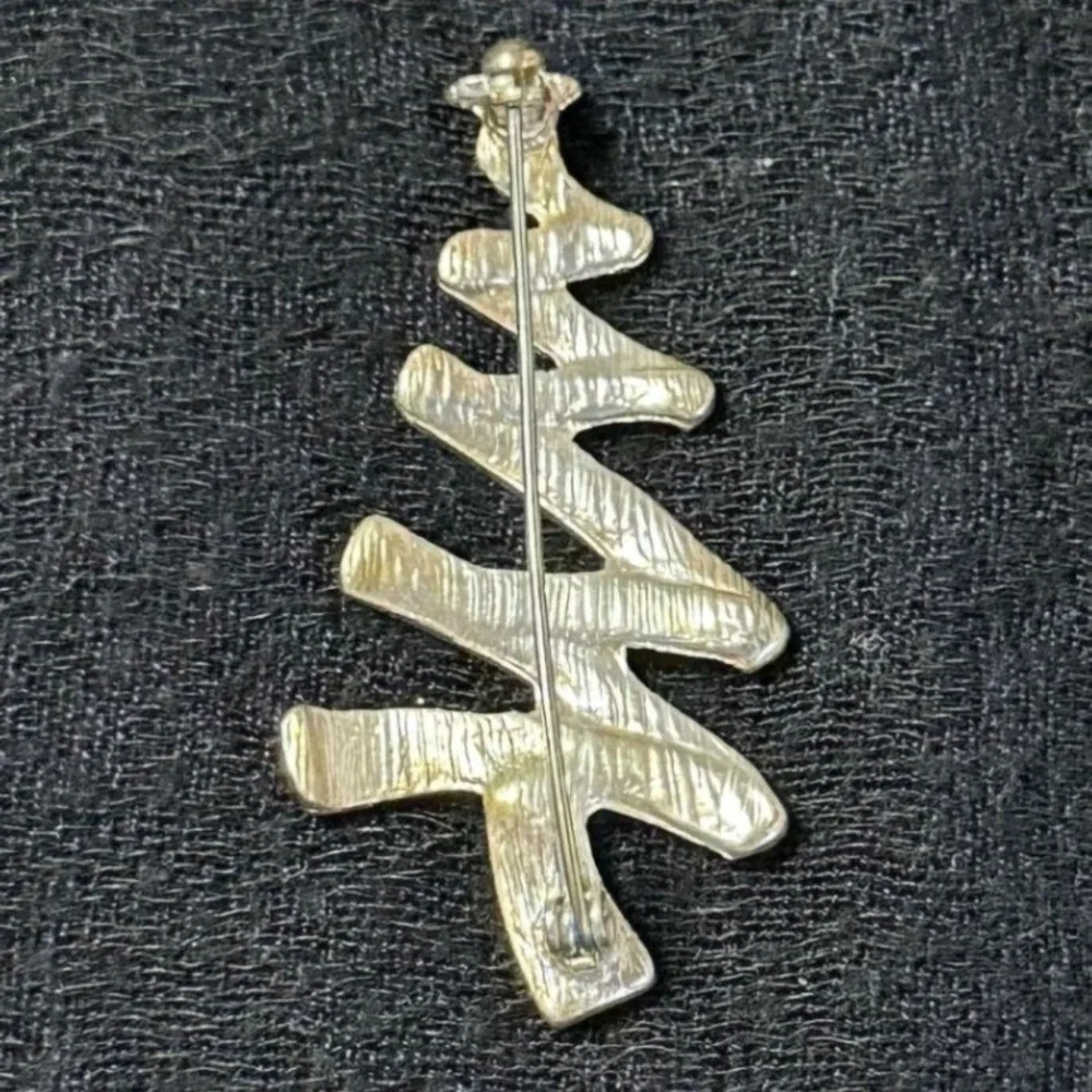 Vintage Abstract Christmas Tree Brooch AB Rhinestone Champagne Gold Tone Pin‎